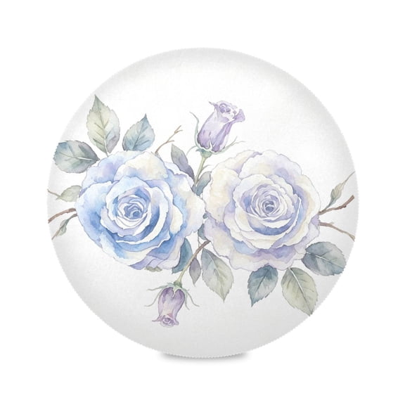 15" Blue Lavender Rose Printed Round Placemats Set of 1 Heat Resistant Table Mat for Kitchen for Party Deco