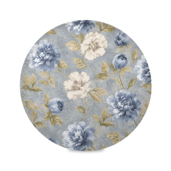 15" Blue Peony Floral Printed Round Placemats Set of 1 Heat Resistant Table Mat for Kitchen for Party Deco