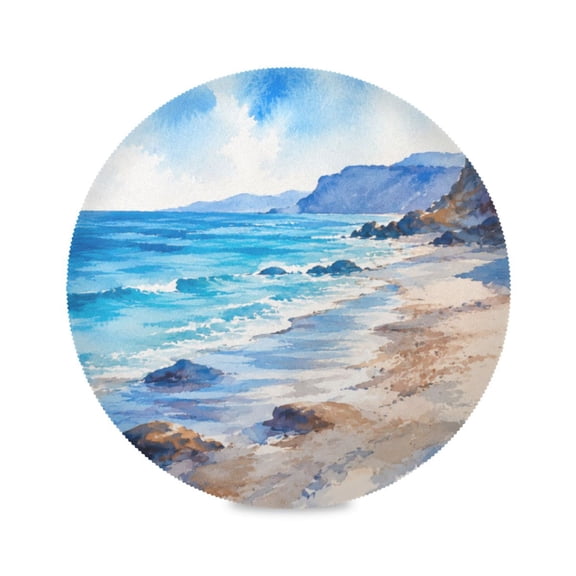 15" Blue Seaside Printed Round Placemats Set of 1 Heat Resistant Table Mat for Kitchen for Party Deco