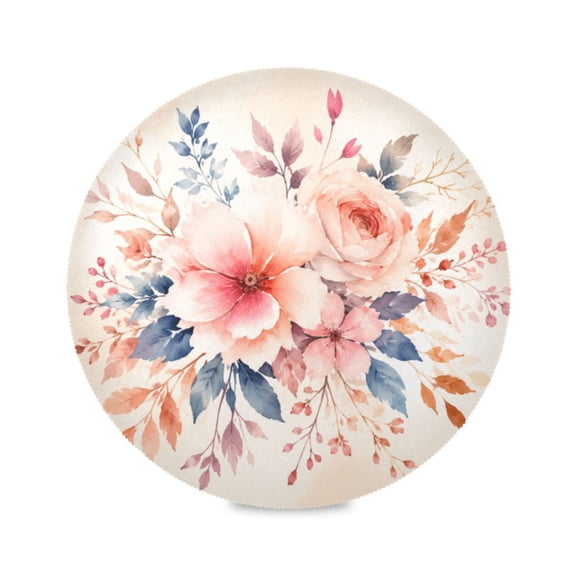 15" Blush Bouquet Printed Round Placemats Set of 1 Heat Resistant Table Mat for Kitchen for Party Deco