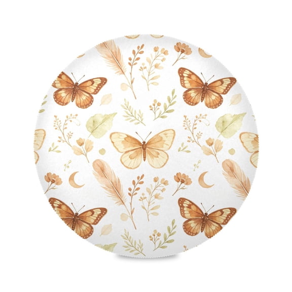 15" Boho Butterfly Printed Round Placemats Set of 1 Heat Resistant Table Mat for Kitchen for Party Deco