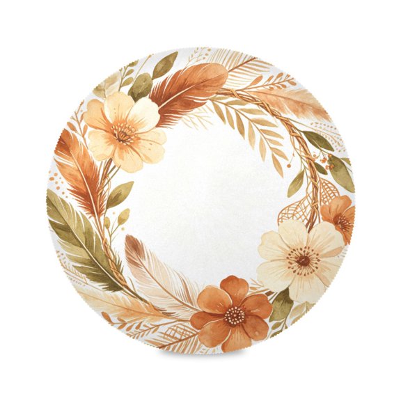 15" Boho Fall Wreath Printed Round Placemats Set of 1 Heat Resistant Table Mat for Kitchen for Party Deco