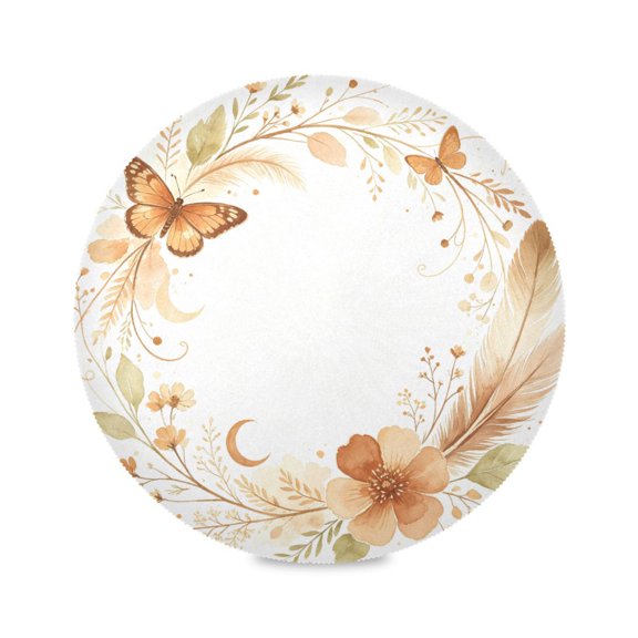 15" Boho Feather Wreath Printed Round Placemats Set of 1 Heat Resistant Table Mat for Kitchen for Party Deco