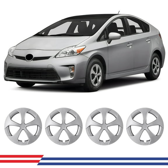 15" Bolt-On Hubcaps for 2010-2015 Toyota Prius 4-Piece Silver Lacquer Steel Wheel Covers, ABS+PC Material, Scratch Protection, Easy DIY Installation