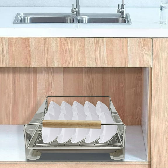 15 Bowls Capacity Drawer Kitchen Cabinet with Pull-out Dish Drainer Bottom-Mounted Slide Out Storage with 201 Stainless Steel
