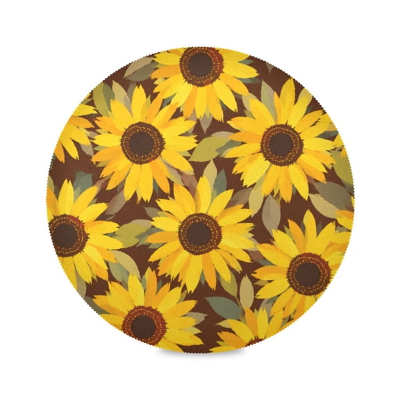 15" Brown Sunfield Printed Round Placemats Set of 1 Heat Resistant Table Mat for Kitchen for Party Deco