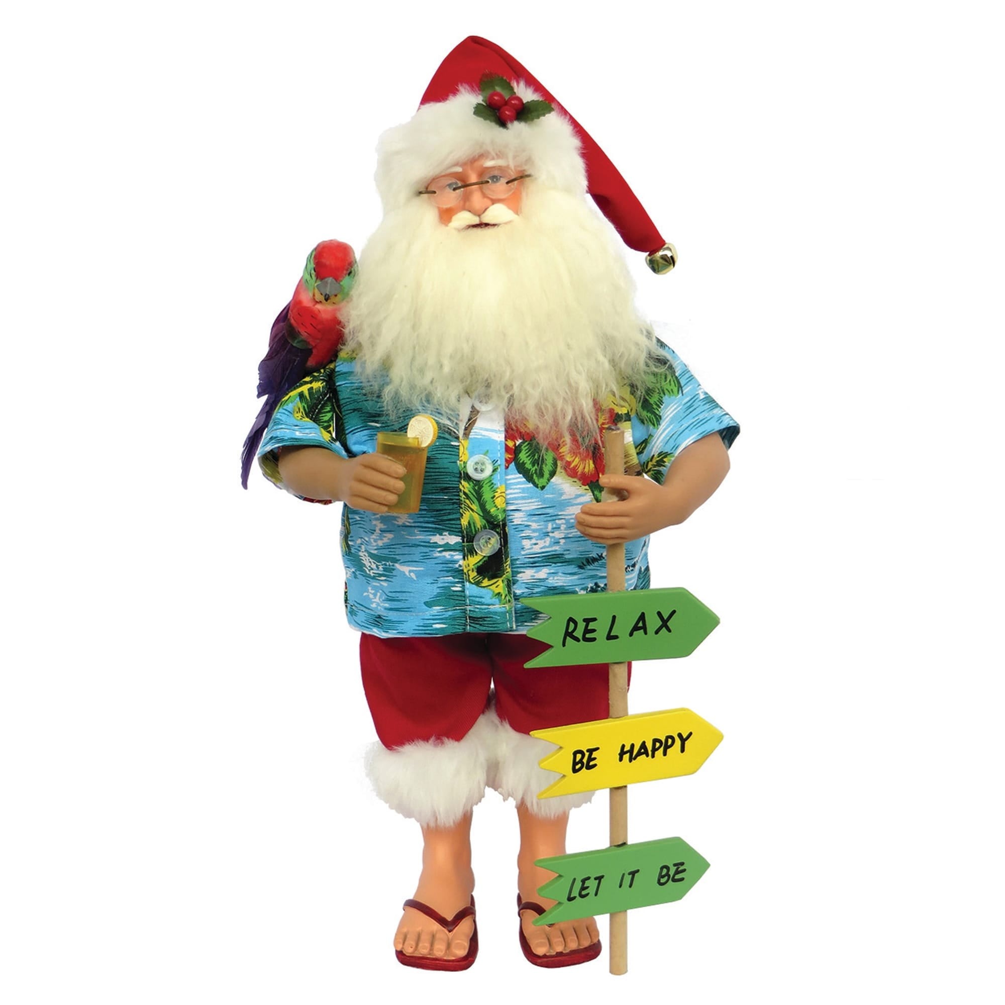 15" Multicolored Resin Santa Beach Figurine with Parrot