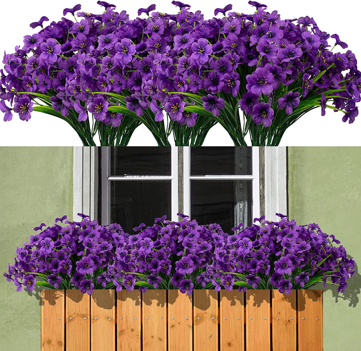 15 Bundles Artificial Flowers Outdoor UV Resistant Fake Silk Plants Plastic Faux Shrubs Outside Front Porch Window Box Garden Home Hanging Planter Decoration (Mixed Color)