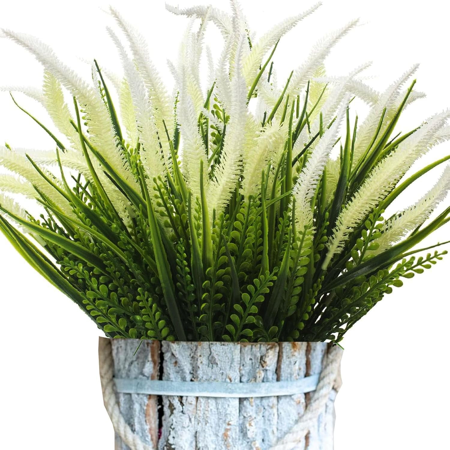15 Bundles Outdoor Artificial Plants Artificial Flower Outdoor UV Resistant Fake Boston Ferns White Flower Faux Plant Greenery Outside Indoor for Home Porch Pathway Office Yard Garden Décor