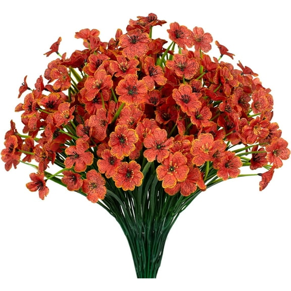 15 Bundles UV Resistant Outdoor Plants No Fade Faux Plastic Shrubs Fake Silk Flowers Window Box Garden Porch Home tion(Orange)