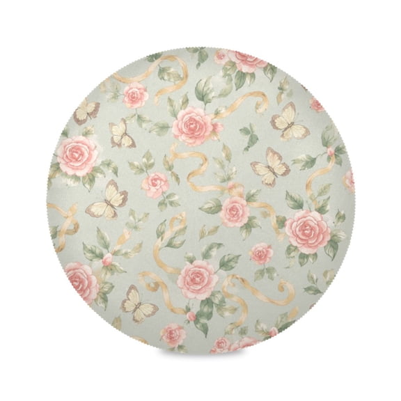 15" Butterfly Rose Printed Round Placemats Set of 1 Heat Resistant Table Mat for Kitchen for Party Deco