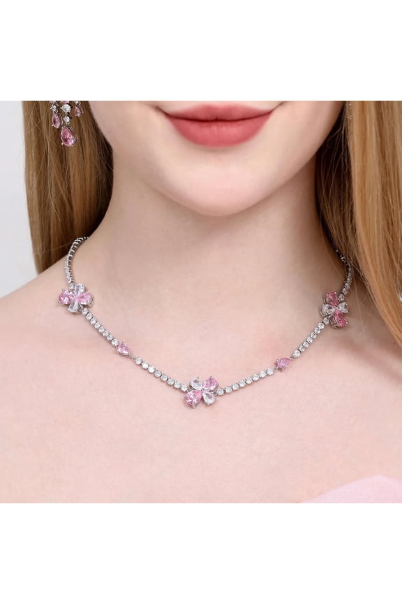 15 CT Pear Cut Lab Created Diamond Tennis Necklace In 14K White Gold Plated 18 "