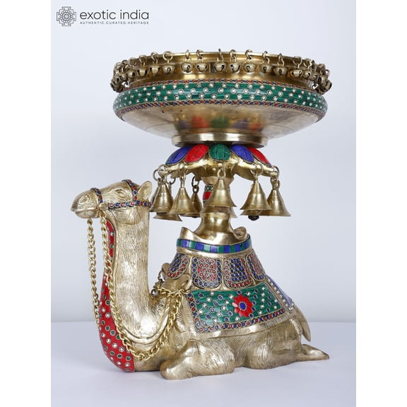 15" Camel Design Urli with Bells | Brass with Inlay Work