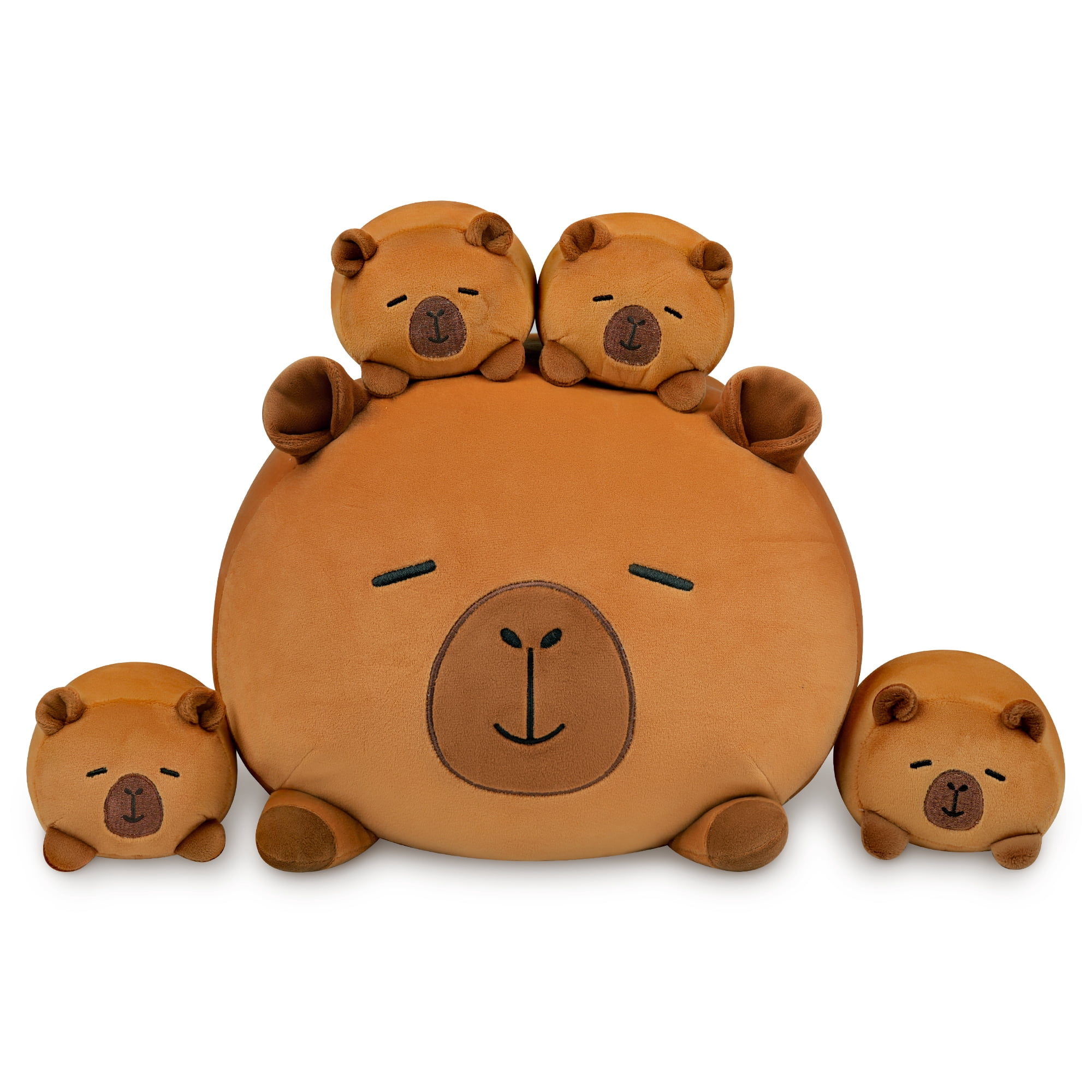 15" Capybara Stuffed Animals Family Set, Mommy Plush with 4 Baby Plushies for Girls&Boys, Soft Pillow Toys, Cute Birthday Gift for Kids and Adults