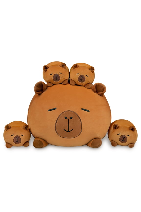 15" Capybara Stuffed Animals Family Set, Mommy Plush with 4 Baby Plushies for Girls&Boys, Soft Pillow Toys, Cute Birthday Gift for Kids and Adults