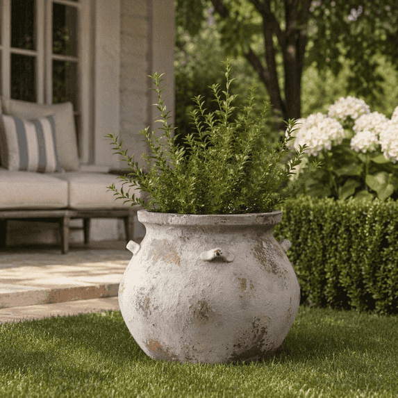 Langford Home 15" Cauldron MgO Planter, Off-White