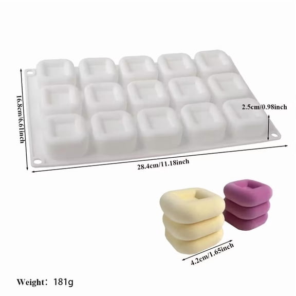 15-Cavity Mini Three-Ring Square Silicone Mousse and Pudding Baking Mold - Food-Grade Kitchen Tool for Creative Desserts