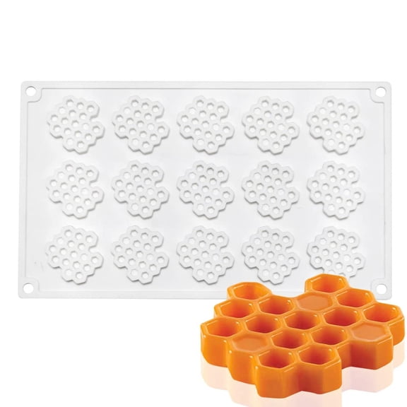 15 Cavity Silicone Honeycomb Molds for Chocolate Honeycomb Bee Silicone Fondant Mold Beehive Silicone Baking Molds Bee Candy Silicone Mold for Kitchen Cake Cupcake.