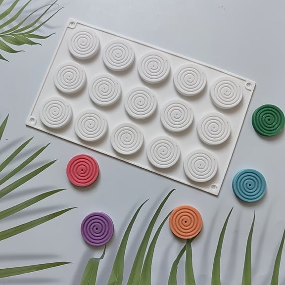 15 Cavity Silicone Round Mosquito Coil Shape Cake Mold for Chocolate, Candy, and DIY Baking Projects