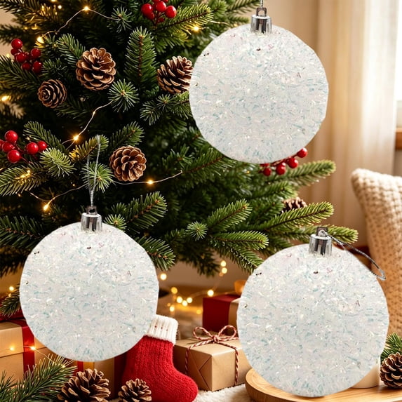 15 Centimeter Large White Glitter Christmas Ball Ornament, Sparkly Fluffy Hanging Ball for Christmas Tree, Wreath, Holiday Parties Decoration