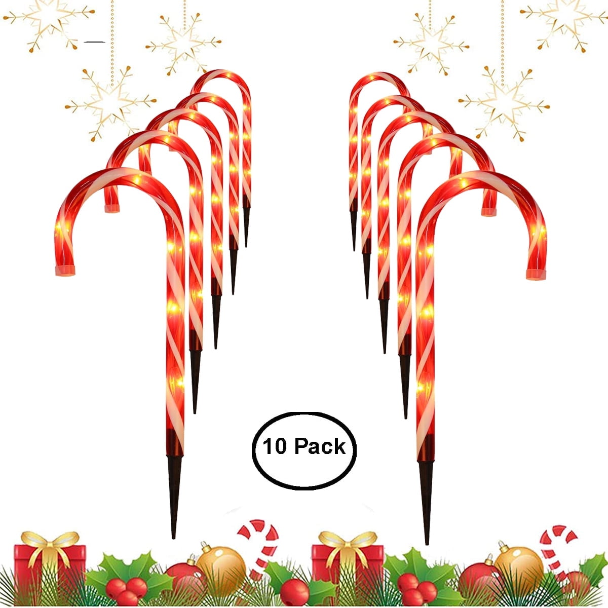 15" Christmas Candy Cane Lights, 10 Packs Pathway Marker Candy Lights ...