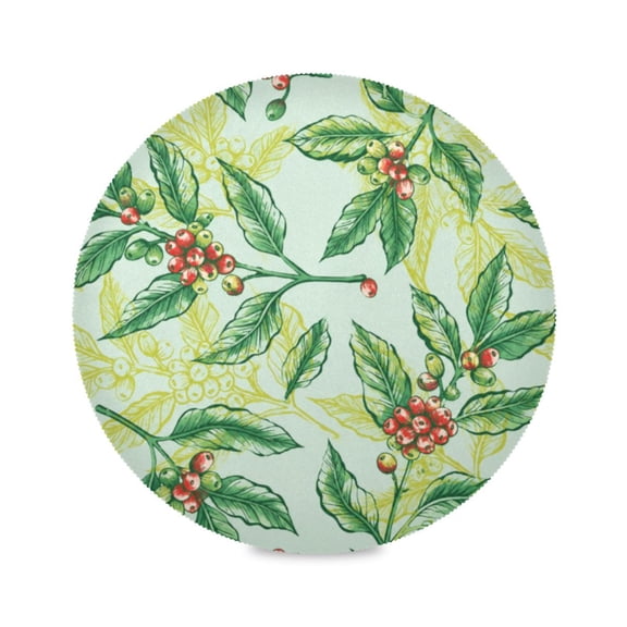 15" Coffee Berry Branch Printed Round Placemats Set of 1 Heat Resistant Table Mat for Kitchen for Party Deco