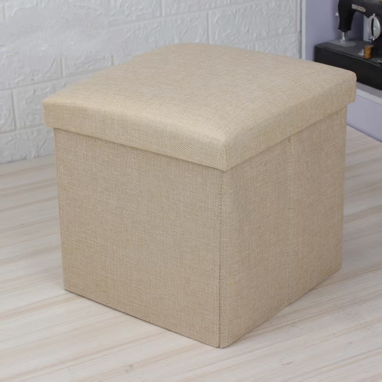 15" Collapsible Storage Ottomans, Square Space-Saving Storage Stool, Beige