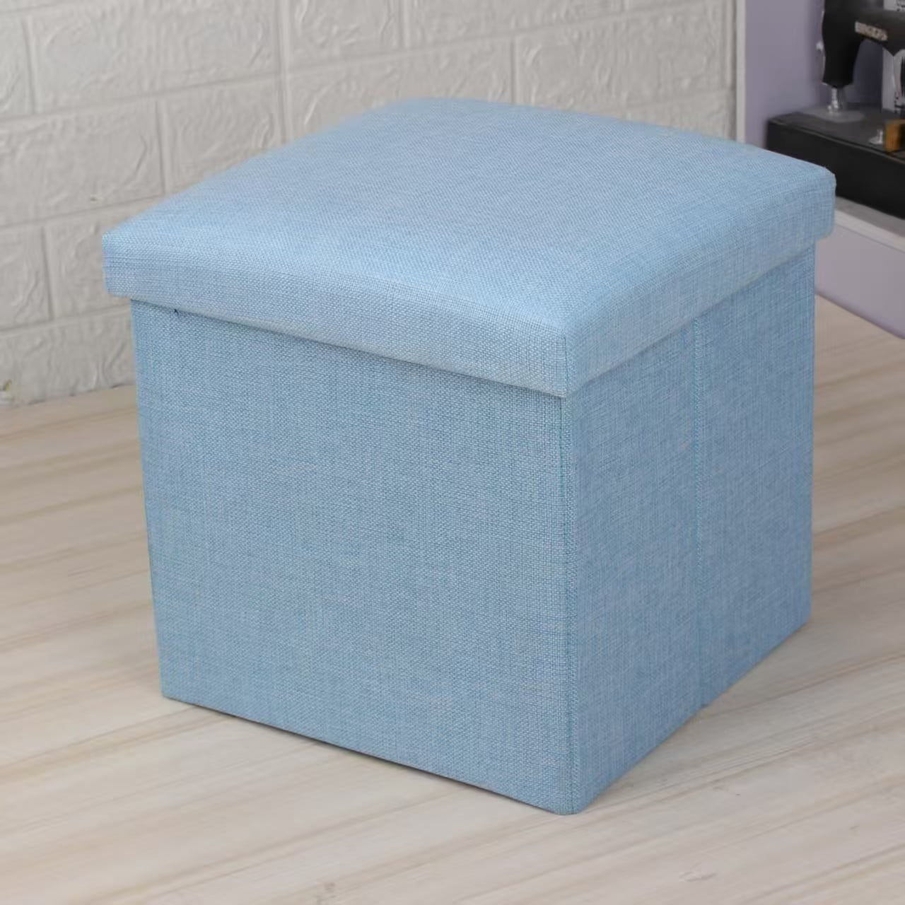 15" Collapsible Storage Ottomans, Square Space-Saving Storage Stool, Blue