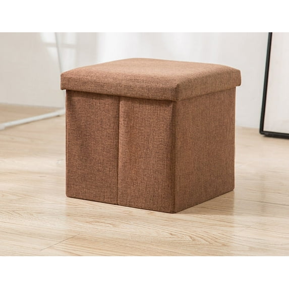 15" Collapsible Storage Ottomans, Square Space-Saving Storage Stool, Brown