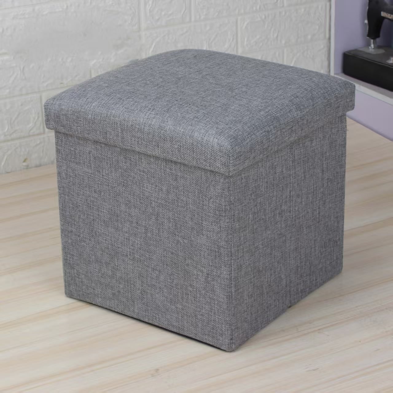 15" Collapsible Storage Ottomans, Square Space-Saving Storage Stool, Gray