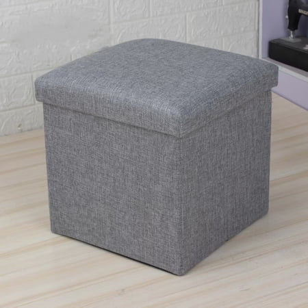15" Collapsible Storage Ottomans, Square Space-Saving Storage Stool, Gray