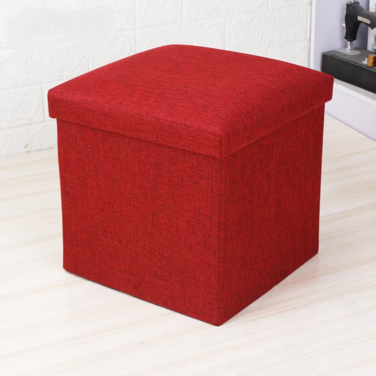 15" Collapsible Storage Ottomans, Square Space-Saving Storage Stool, Red