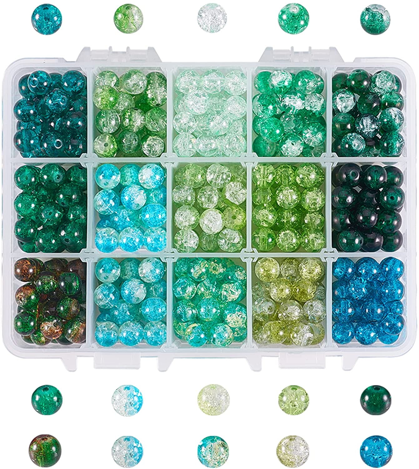 15 Color 8mm Green Glass Beads St Patrick Day Glass Lampwork Round Beads for St Patrick Necklace Bracelet Jewelry Making Mixed Color