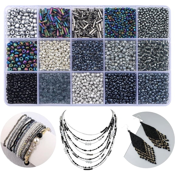 15 Color Glass Seed Beads 2-4mm Small Assorte Tiny Tube Beads for Jewelry Making