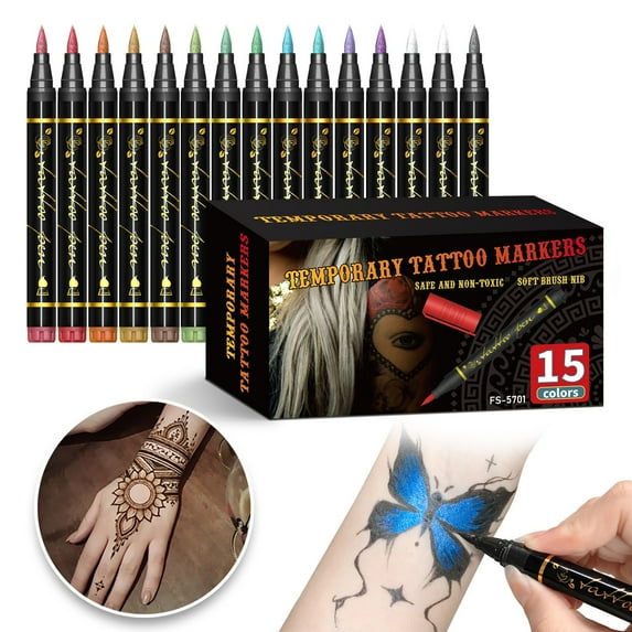 15 Color Temporary Tattoo Pen Set – Flash Body Art, Vibrant Colors, Easy Apply – For Kids & Adults – 1box