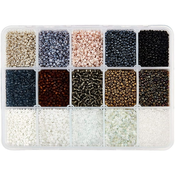 15 Colors 12/0 Glass Seed Beads About 20010 Pcs 2mm Round Pony Beads Mini Spacer Loose Beads for DIY Craft Bracelet Necklace Jewelry Making