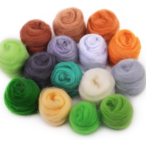 15 Colors Felting Wool, Wool Yarn Roving, Spinning Wool Roving for Needle Felting, DIY Hand Spinning, Needle Felting Wool Craft, 3g/Color