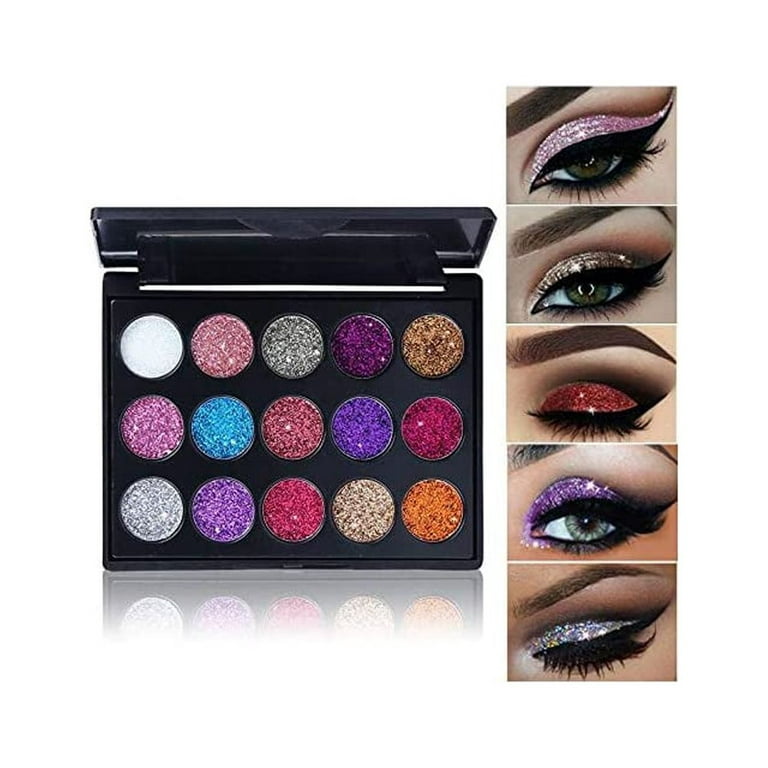 15 Colors Glitter Shimmery Sparkle Glittery Eyeshadow Makeup Palette Pallet For Girls Pink Silver Red Rose Green Sparkling Sparkly Gel