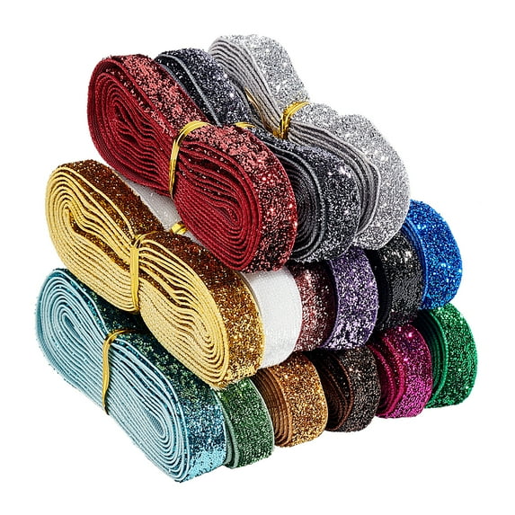 15 Colors Glitter Sparkle Ribbon Polyester Nylon Ribbon and 15Pcs ...