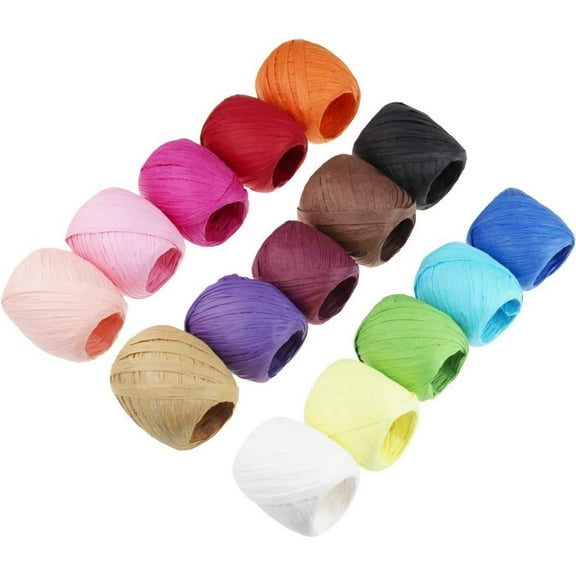 15 Colors Raffia Paper Ribbon Bows, 15 Rolls Raffia Twine String for Christmas Valentine'S Day Party Gifts Wrapping Florist Bouquets DIY Craft Decoration Weaving