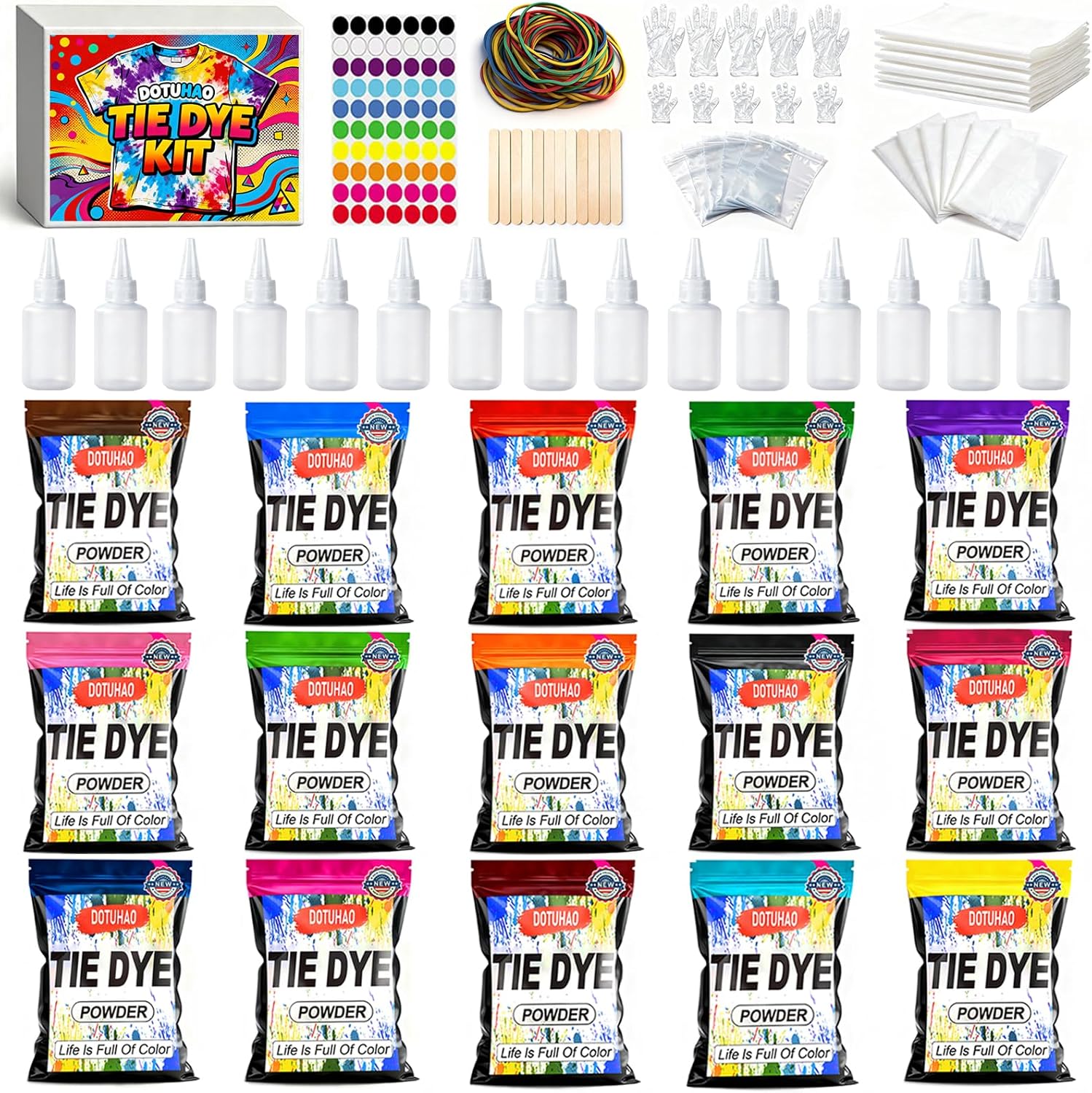 15 Colors Tie Dye Powder Kit, Permanent & Washfast Powder Fabric Dyes ...
