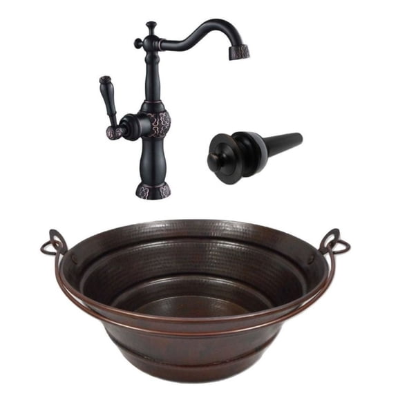 15" Copper Vessel Bath Sink Bucket/Pail Style 13" Faucet & Drain Included