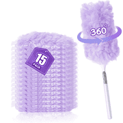 JFengqi 15 Count Duster Refills for SwifferDuster, 5x Powerful Dust Remova Disposable Multisurface 360° Dusters with 1 Extension Pole Handle (Purple)