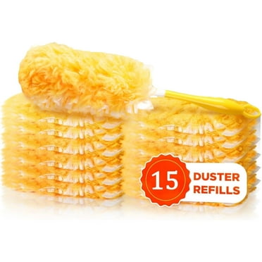 JFengqi Duster Refills, Heavy Duty Microfiber Disposable Feather Duster, 15 Count with 1 Handle, Orange