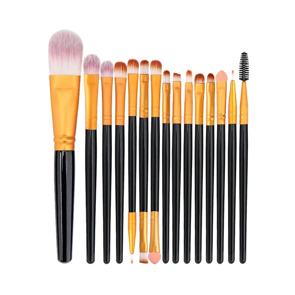15-Count High-Quality Makeup Brush Set, Black & Gold