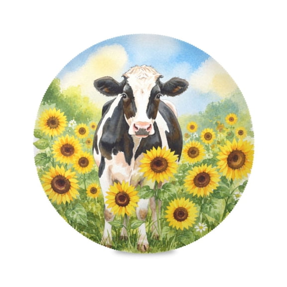 15" Cow Meadow Printed Round Placemats Set of 1 Heat Resistant Table Mat for Kitchen for Party Deco