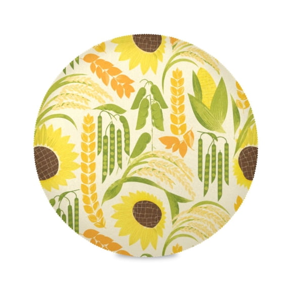 15" Cream Farm Harvest Printed Round Placemats Set of 1 Heat Resistant Table Mat for Kitchen for Party Deco