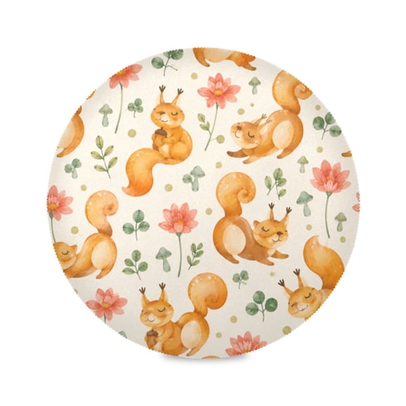 15" Cream Squirrels Printed Round Placemats Set of 1 Heat Resistant Table Mat for Kitchen for Party Deco