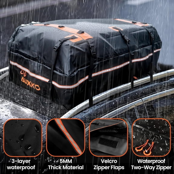 15 Cu.Ft Waterproof Rooftop Cargo Carrier for Cars/SUVs/Trucks, Foldable Soft Shell Roof Bag with Night-Reflective Strip, 6 Adjustable Bungee Straps & Door Hooks, Combination Lock, Anti-Slip Mat