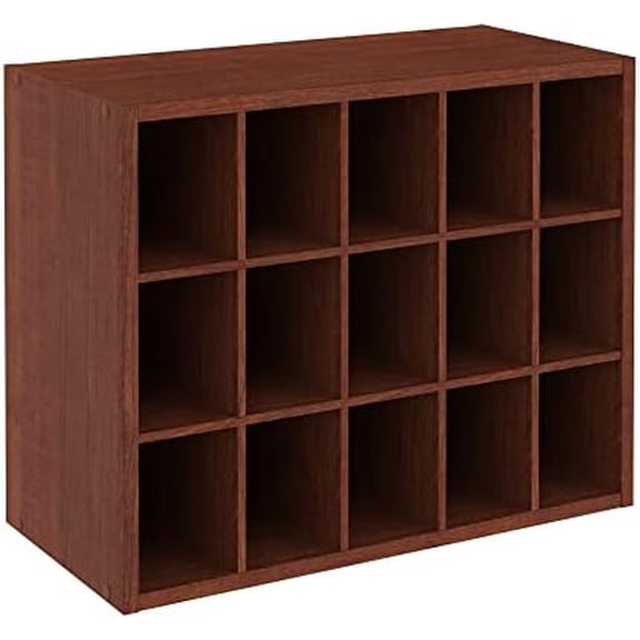 15 Cube Stackable Storage Organizer for Shoes, Bags, Crafts, Hobbies with Wood Shelves, for Closet, Entryway or Mudroom, Dark Cherry